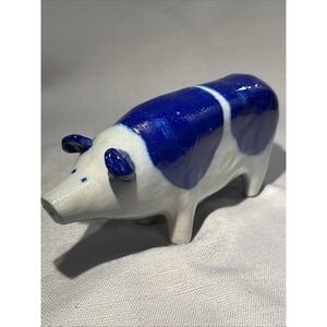 Eldreth Pottery 1988 Salt Glazed Blue Gray Pig Figurine 9" Farmhouse Folk Signed